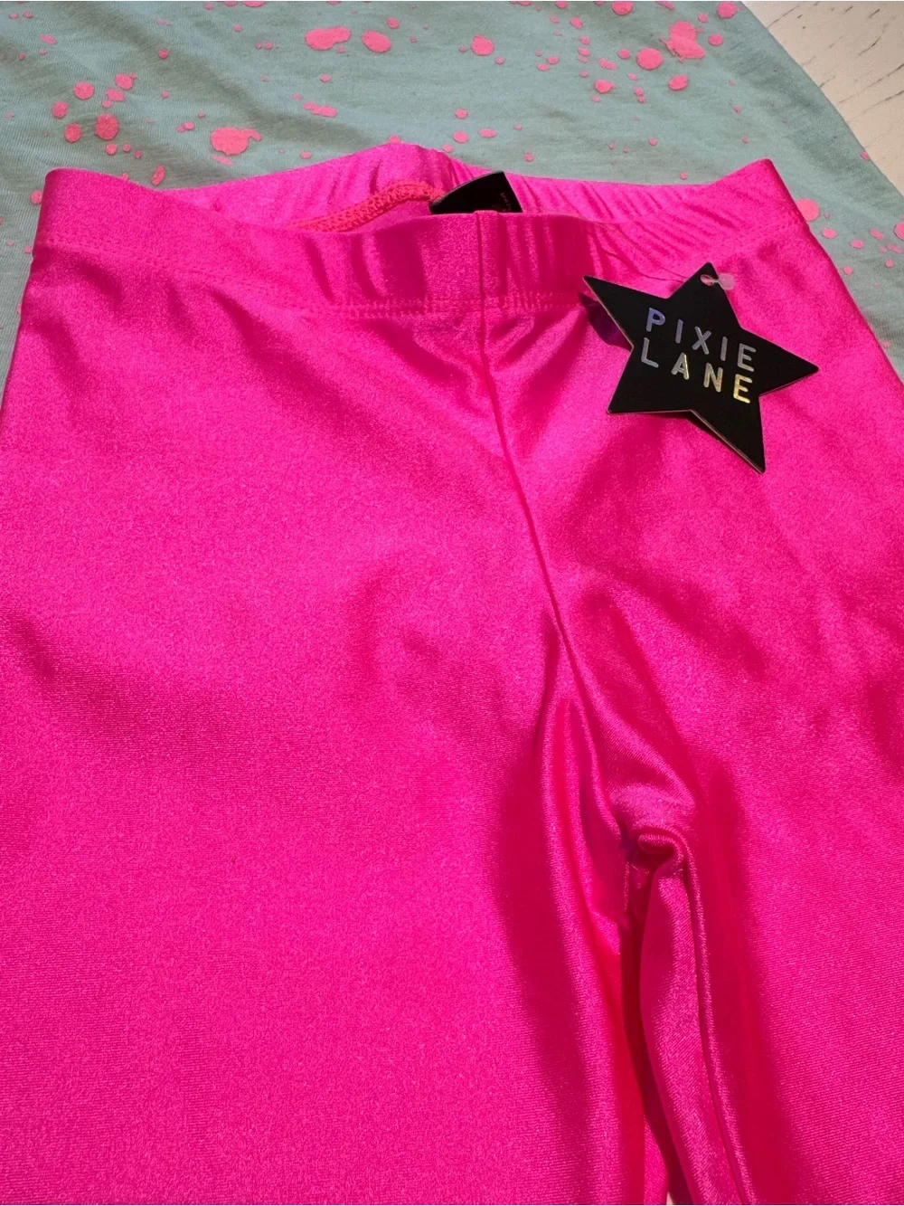 Girls Baby Blue Splatter Tank & Hot Pink Shiny Leggings NWT
